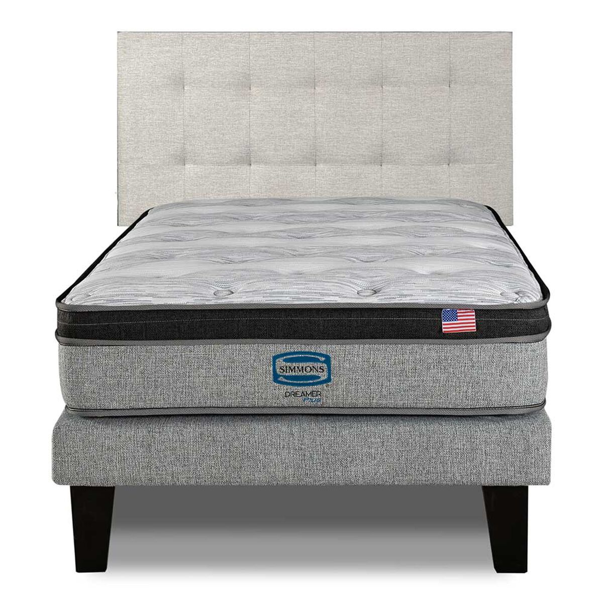 Cama Europea Simmons 1,5 Plazas Dreamer Plazasus Box + Respaldo Urban Arena