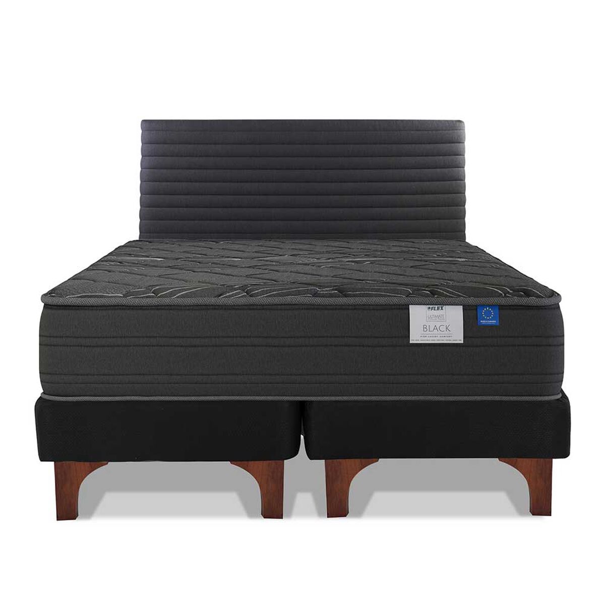 Cama Europea Flex Base Dividida 2 Plazas Black + Respaldo Modern Grafito