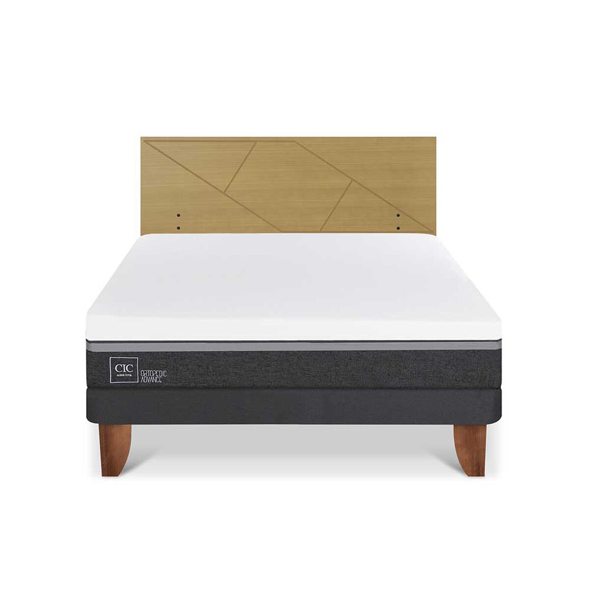 Cama Europea CIC 2 Plazas Ortopedic Advance + Respaldo Villarrica Mostaza