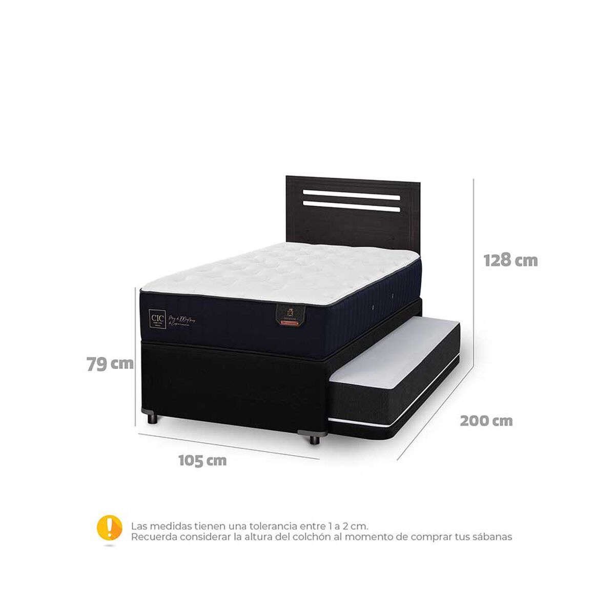 Cama Nido CIC 1,5 Plazas Premium + Respaldo Munich Negro