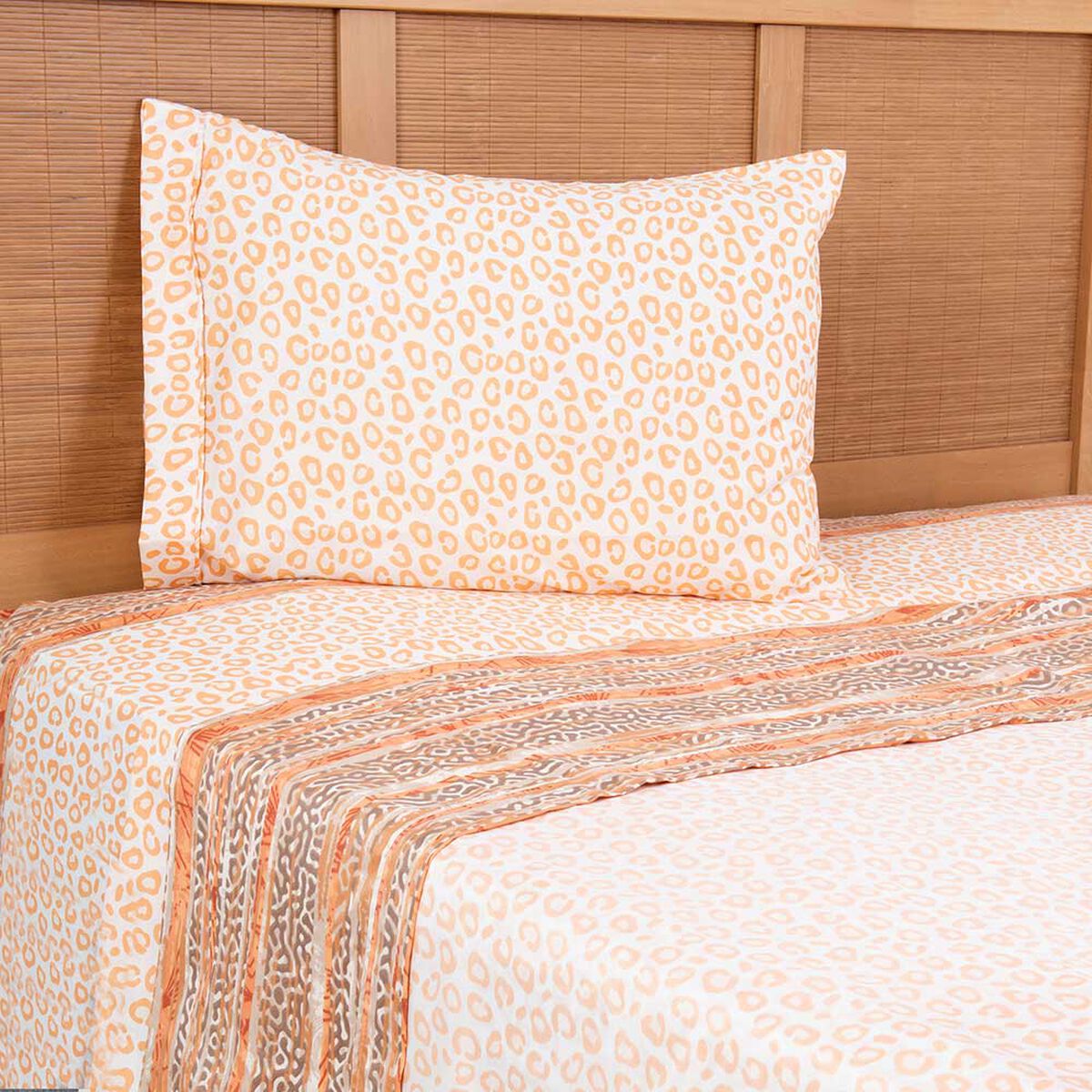 Juego de Sábanas Estampado Plumetti 1,5 Plazas Tamarindo