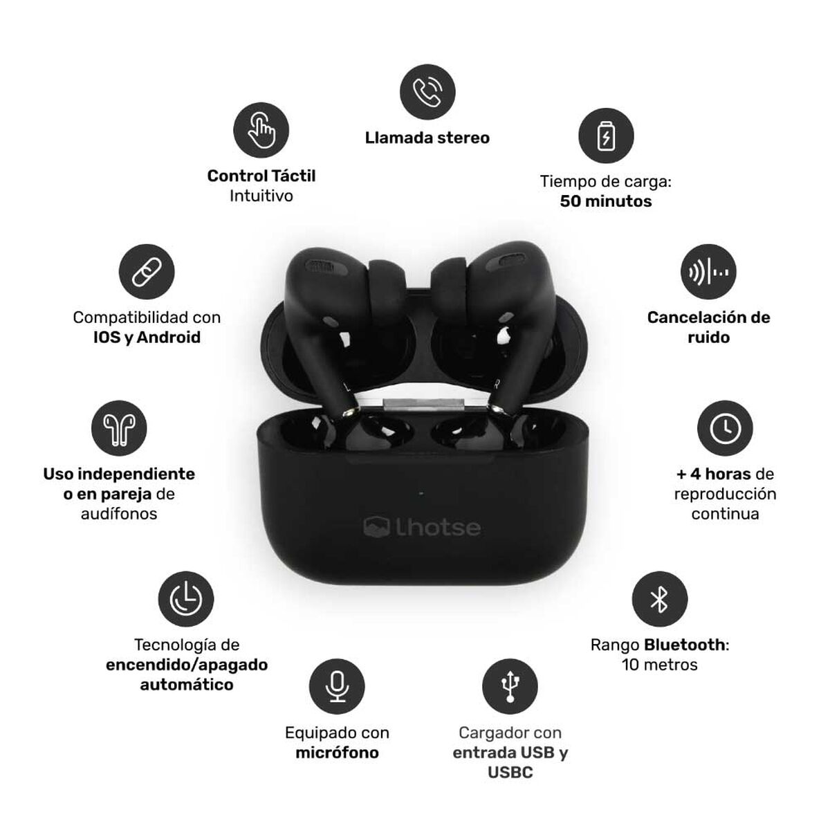 Kit Smartwatch Lhotse Vibe 05 Black + Audífonos Negro