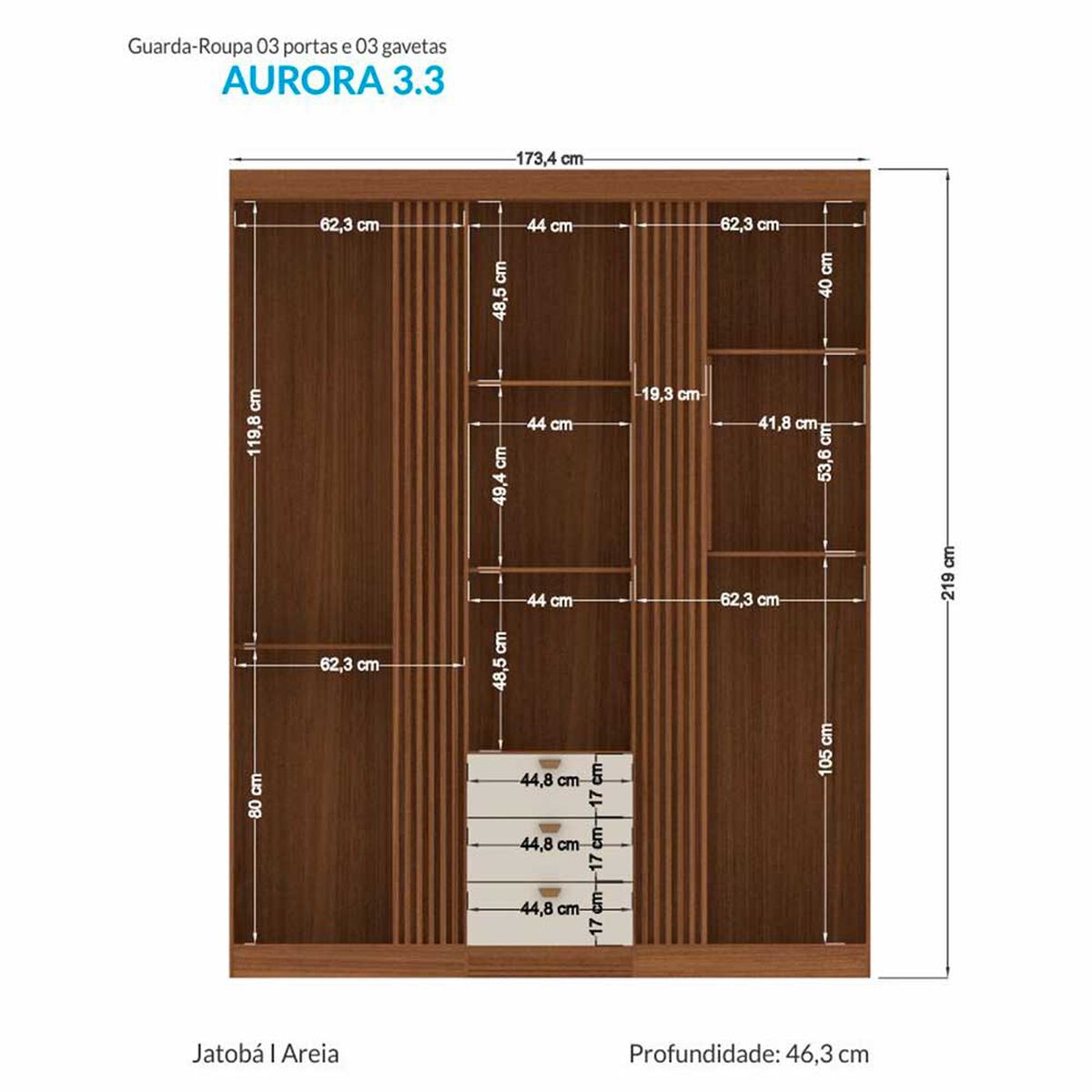 Clóset Onessta Aurora 3 Puertas 3 Cajones Jatoba Arena