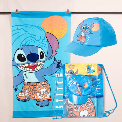 Toalla de Playa Disney-Stitch Sunse 70x140 cm + Jockey y Bolso