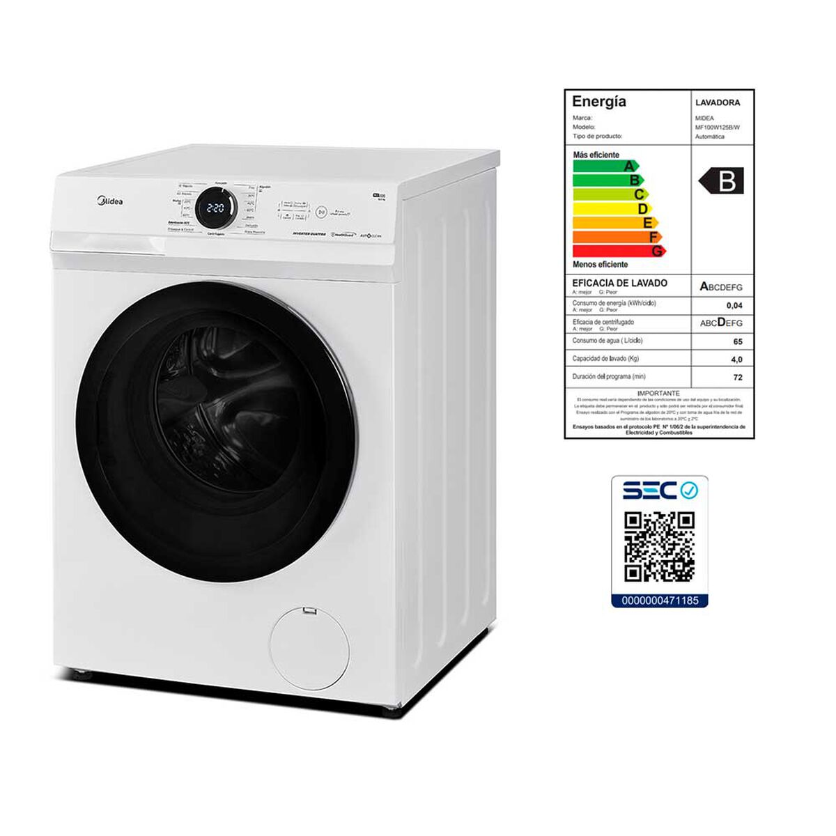 Lavadora Automática Midea MF100W125B/W 12,5 kg