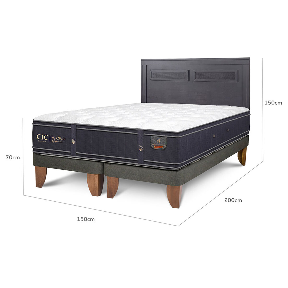 Cama Europea CIC Base Dividida 2 Plazas Grand Premium + Respaldo Milan Negro