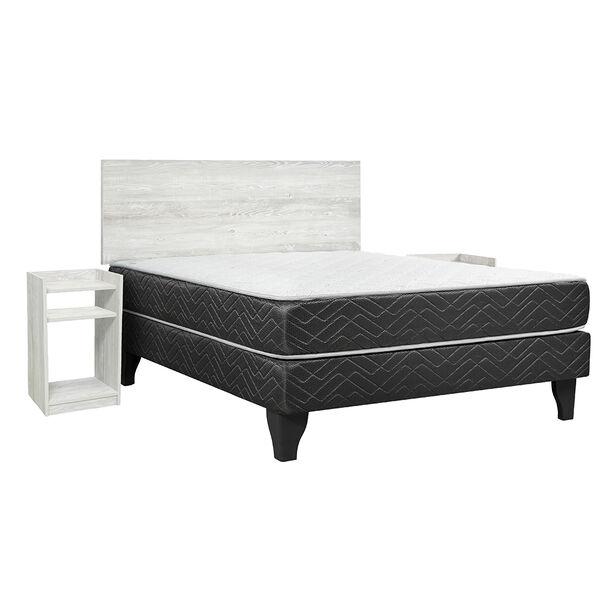 Cama Europea Celta 2 Plazas New Mega +  Respaldo + 2 Veladores Alba White