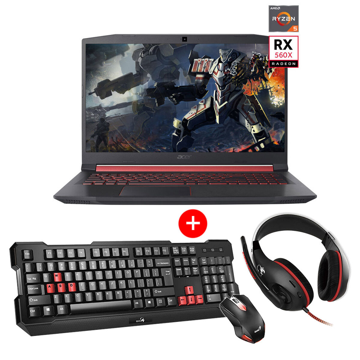 Notebook Gamer Acer AN515-42-R4KV Ryzen 5-2500U 8GB 2TB 15.6" Radeon 560X + Combo Genius KMH-200 con Teclado, Mouse y Audífonos