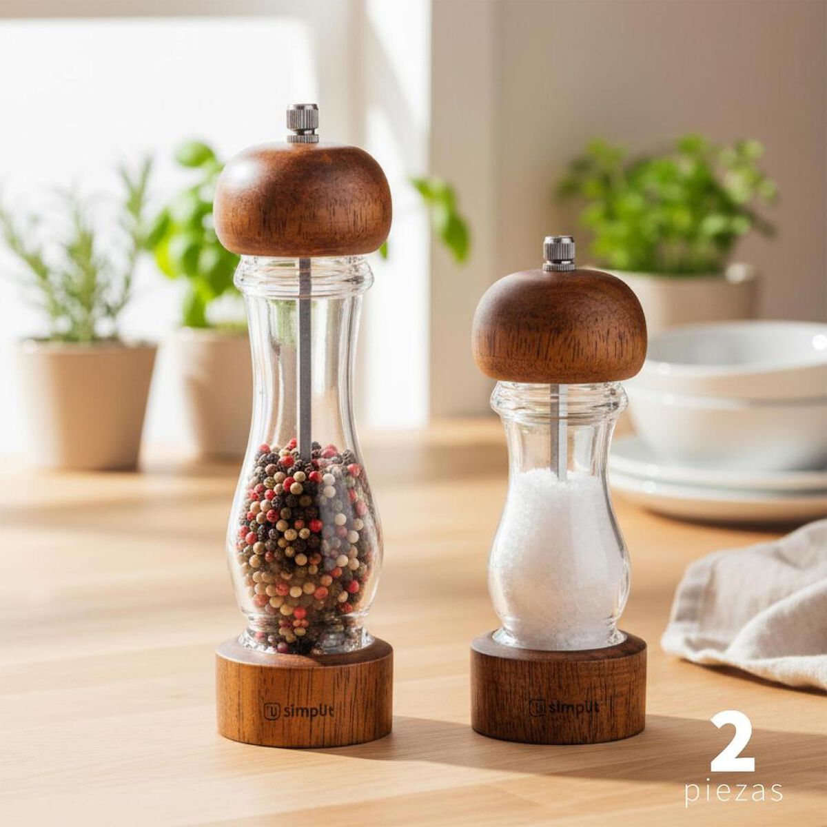 Set 2 Molinillos Sal Pimienta Simplit Verona  Madera