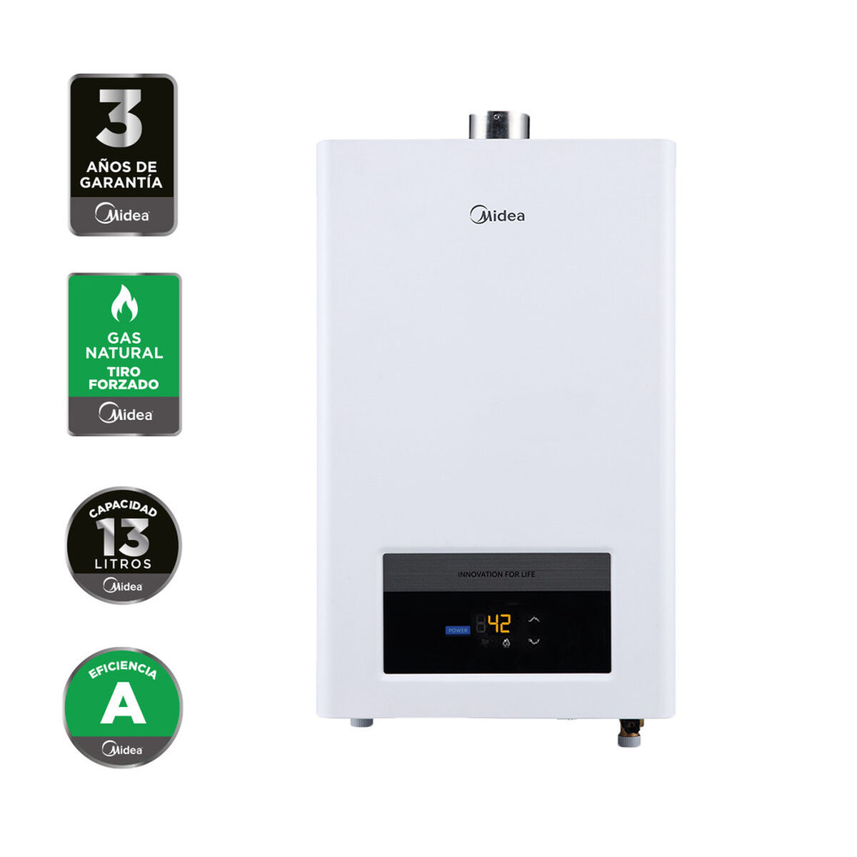Calefont Gas Natural Midea MGWH13-26EQPCLW-GN Tiro Forzado 13 lts.