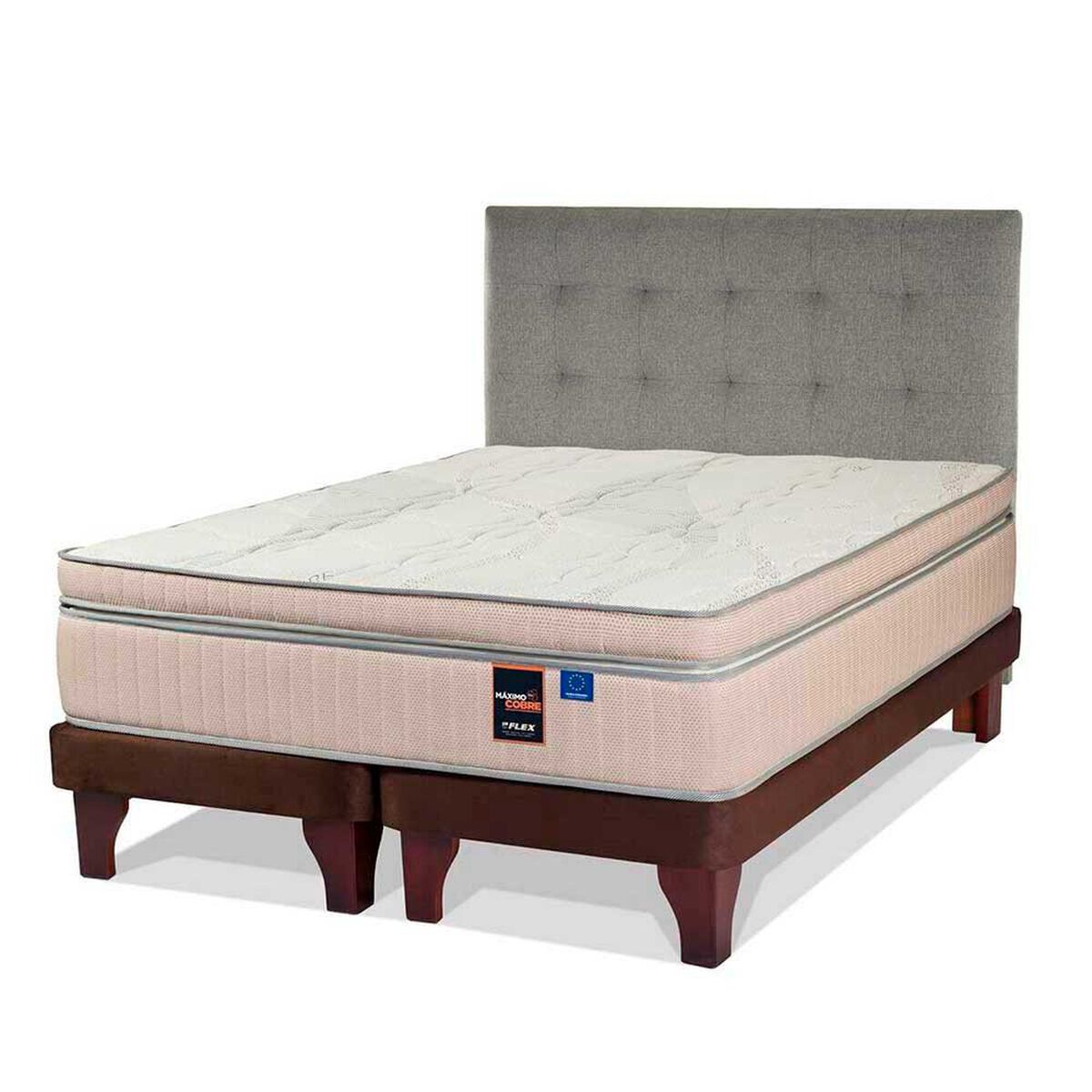 Cama Europea Flex Base Dividida 2 Plazas M&aacute;ximo Cobre + Respaldo Design Gris