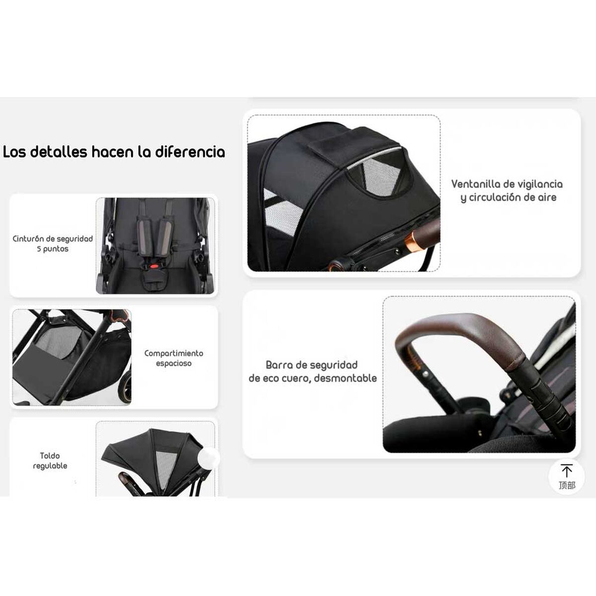 Coche de Paseo Modo Apego y Panorámico Lubabycas Negro