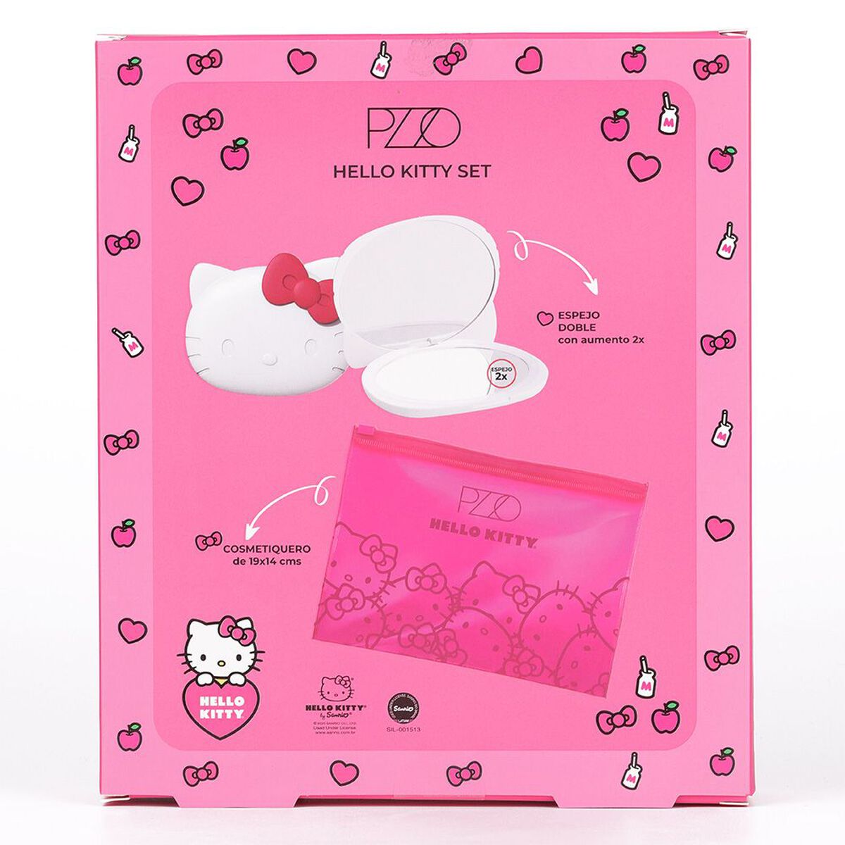 Set Espejo Doble + Cosmetiquero Hello Kitty Petrizzio
