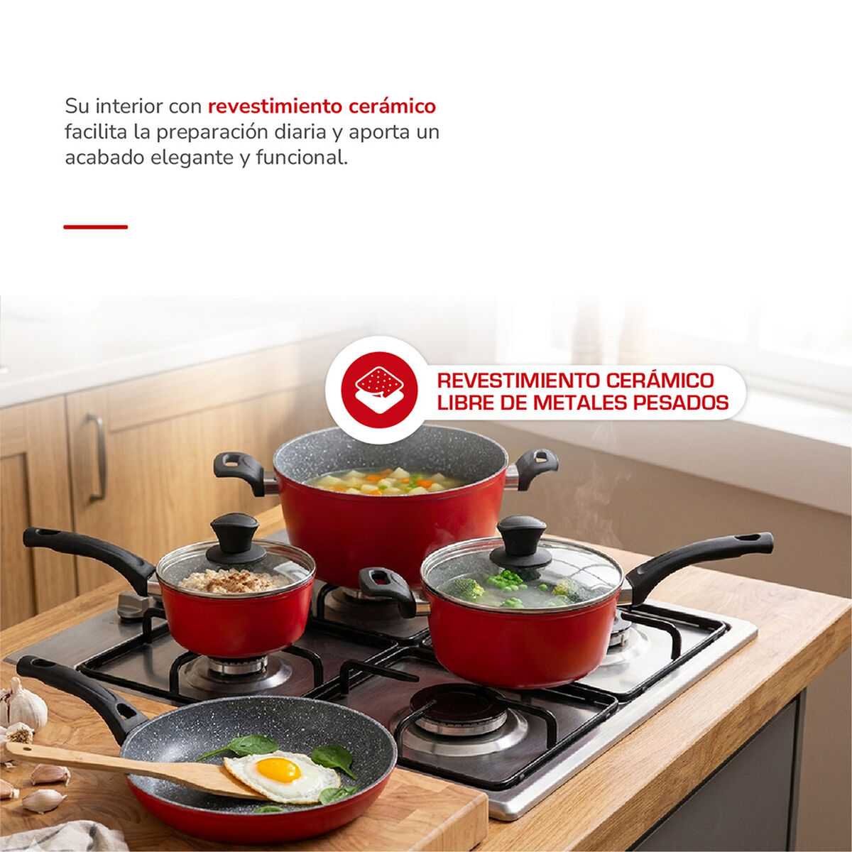 Bater&iacute;a de cocina Aluminio Forjado 7 Piezas Rojo