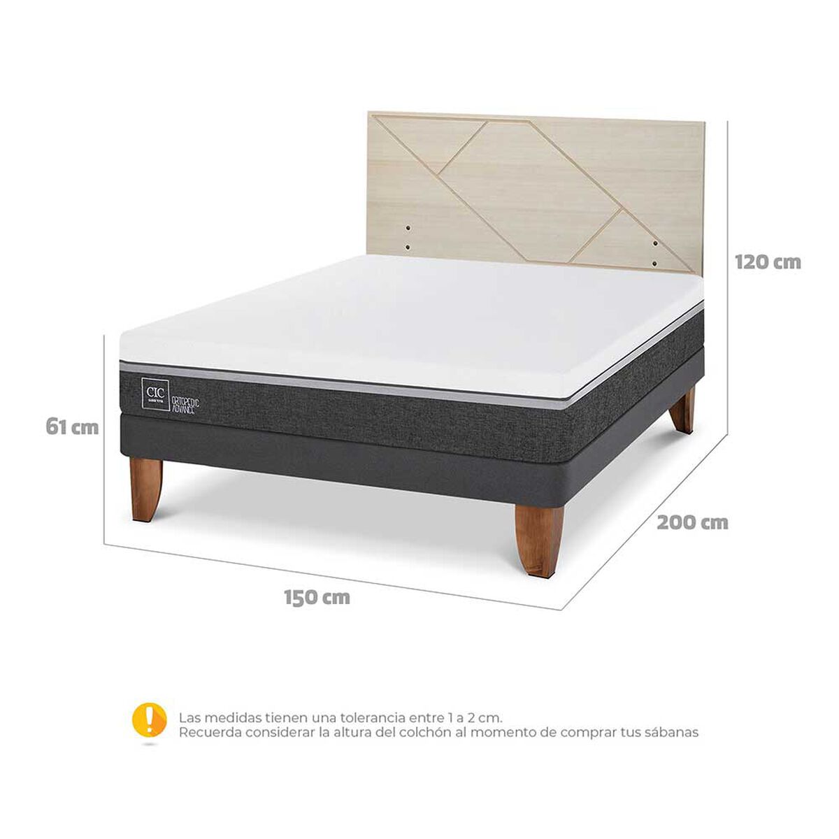 Cama Europea CIC 2 Plazas Ortopedic Advance + Respaldo Villarrica Alpino