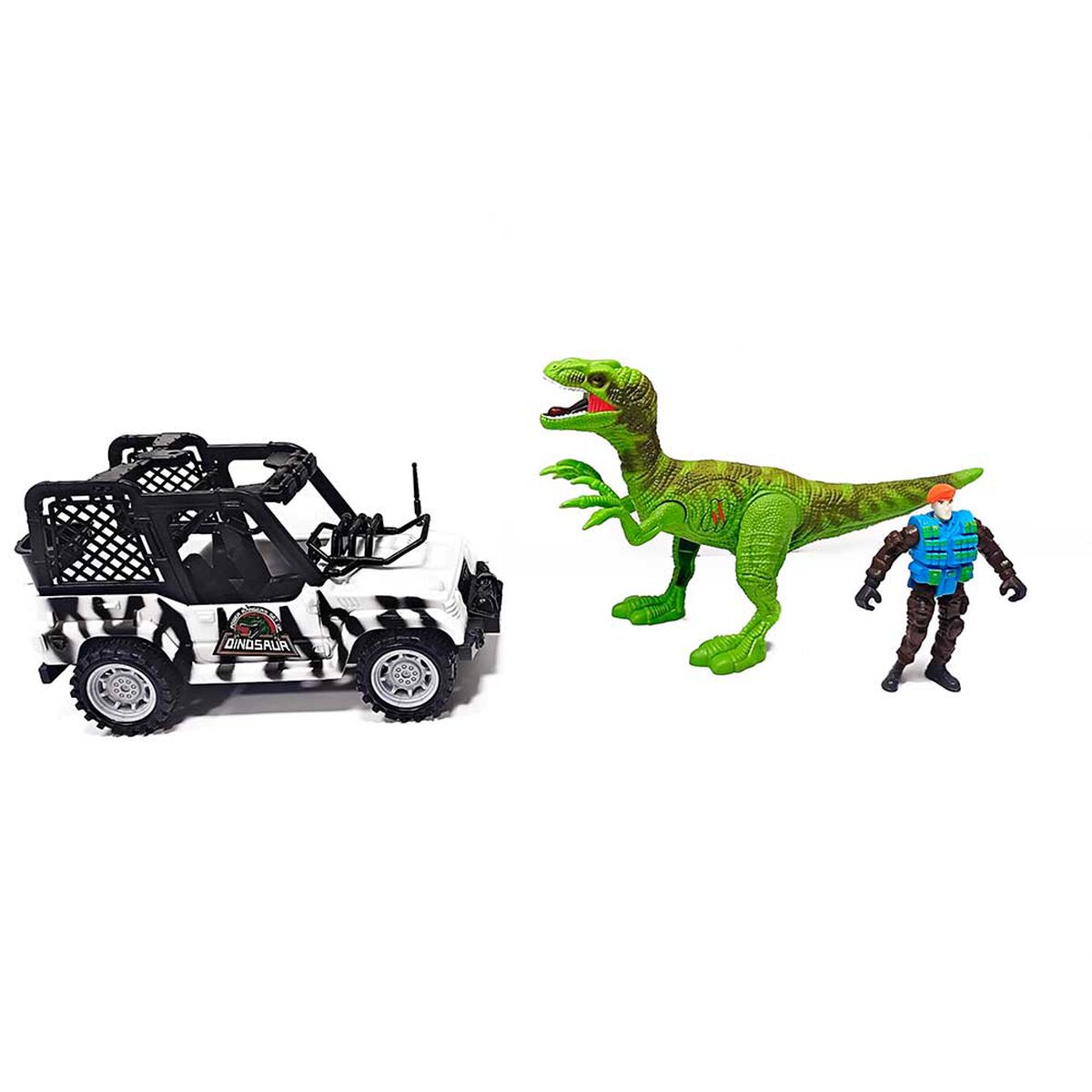 Set Safari con Explorador y Velociraptor con Luz y Sonido Glory Bright