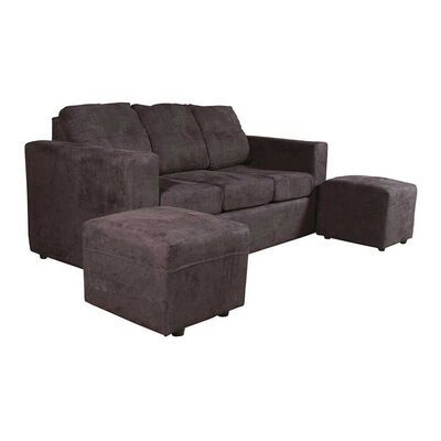 Imagen 2 del producto Juego de Living Kea Nize Sofá 3 Cuerpos + Dos Pouf Felpa Negro