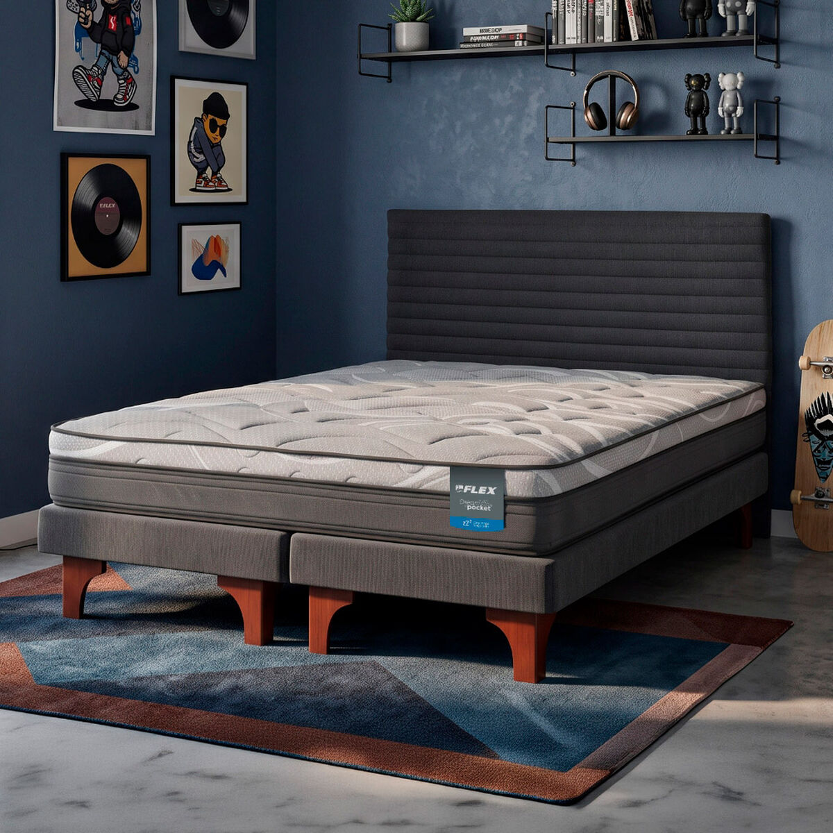 Cama Europea Flex King Dream Pocket + Respaldo Modern