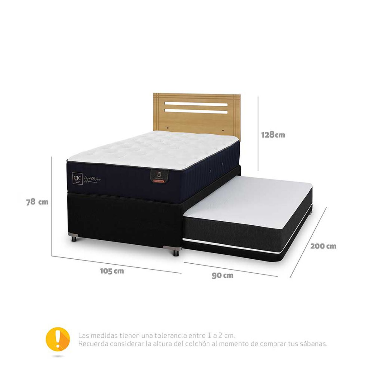 Cama Nido CIC 1,5 Plazas Premium + Respaldo Munich Mostaza