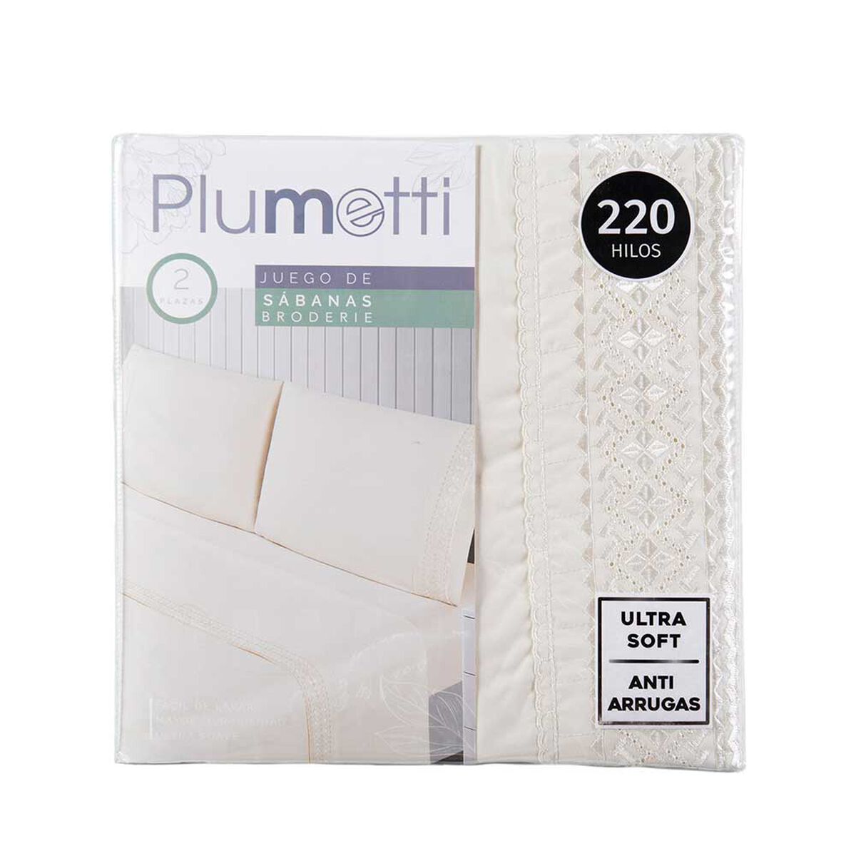 Juego de Sábanas Liso Plumetti 2 Plazas Broderie Beige