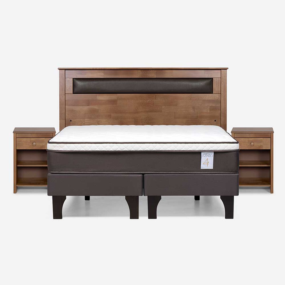 Cama Europea Rosen Base Dividida 2 Plazas New Style 4 Plus + Respaldo + 2 Veladores Ferrarra