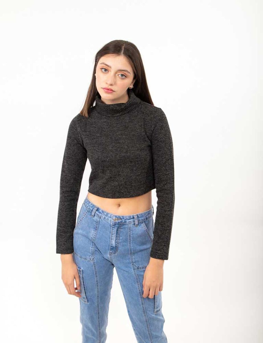 Sweater Crop Liso Cuello Tortuga Mujer Icono