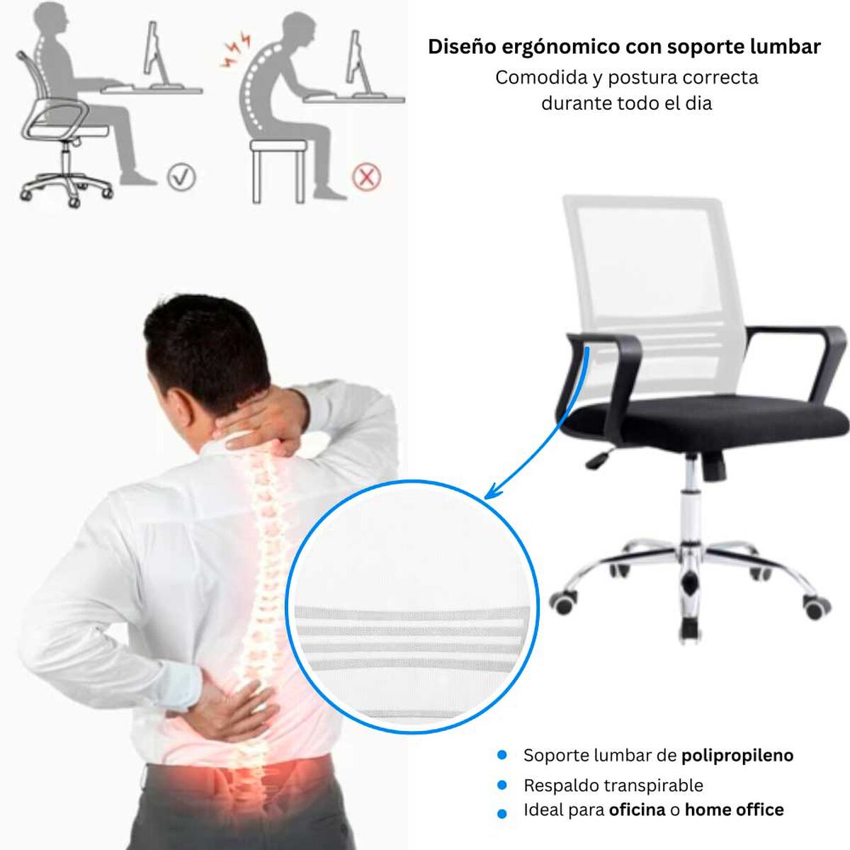 Silla de Escritorio Arthome Santiago Negra Blanca