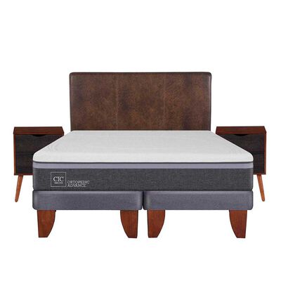 Cama Europea CIC Base Dividida King Ortopedic Advance + Respaldo + 2 Veladores Baker