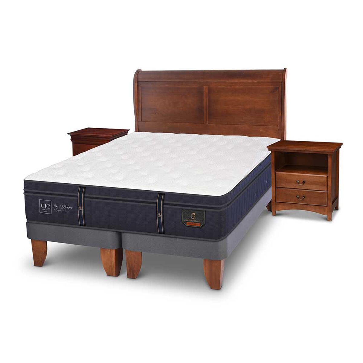 Cama Europea CIC Base Dividida King Grand Premium + Respaldo + Veladores