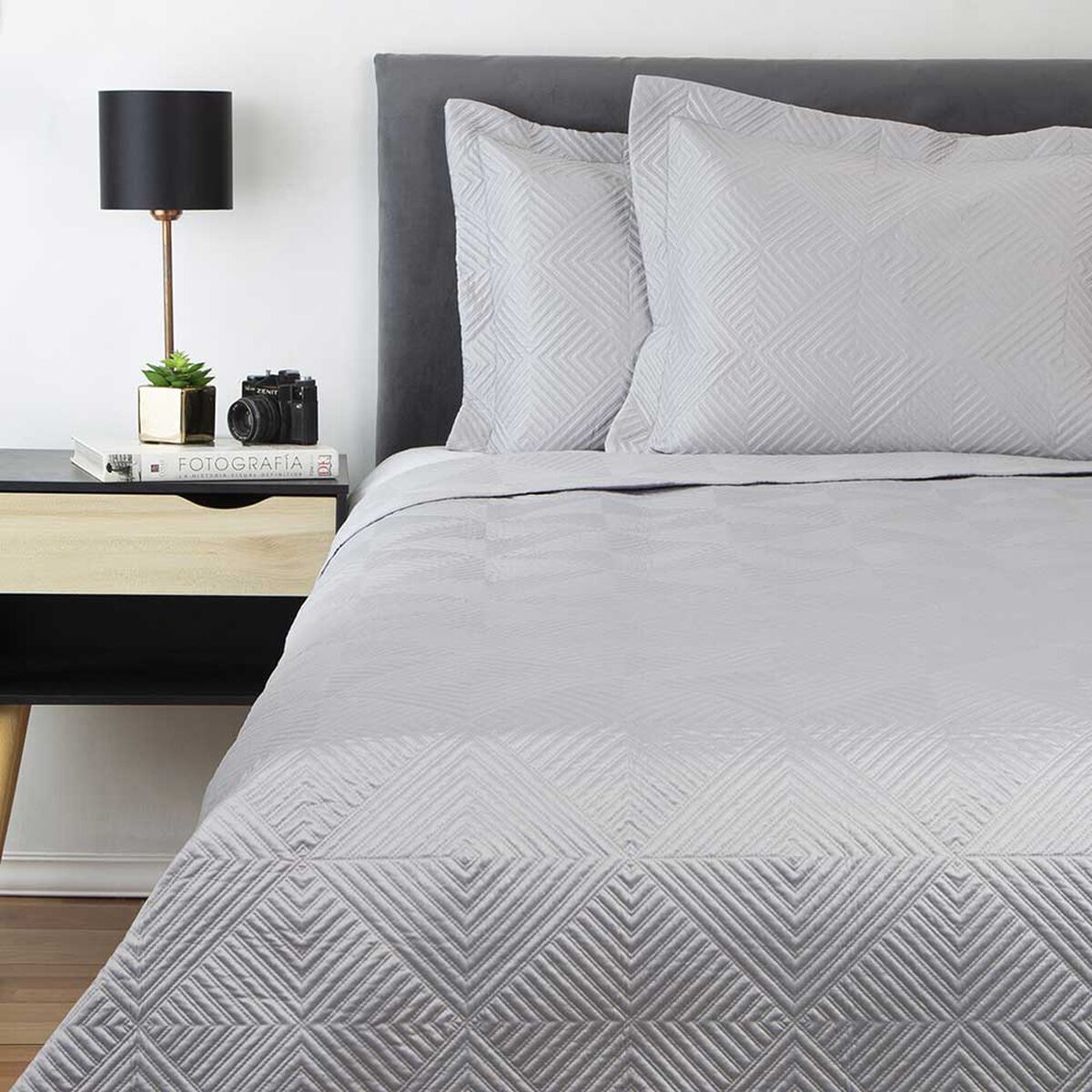 Cubrecama Satín Zibel 2 Plazas Liso Gris