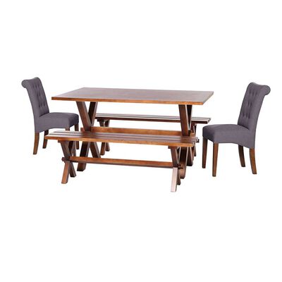 Juego de Comedor Latam Home Sevilla Oviedo 2 Sillas + 2 Bancas Lino Gris Oscuro