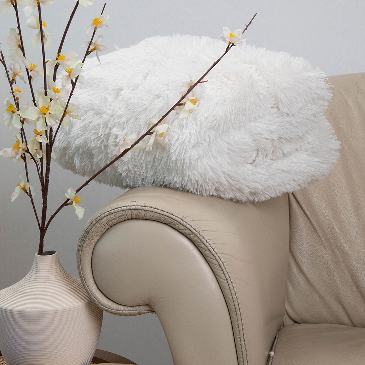 Manta Plush Sherpi Deluxe 127X152 Blanco