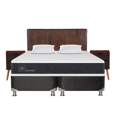 CIC Box Spring CIC Base Dividida 2 Plazas New Ortopedic + Respaldo + 2 Veladores Baker + Almohada