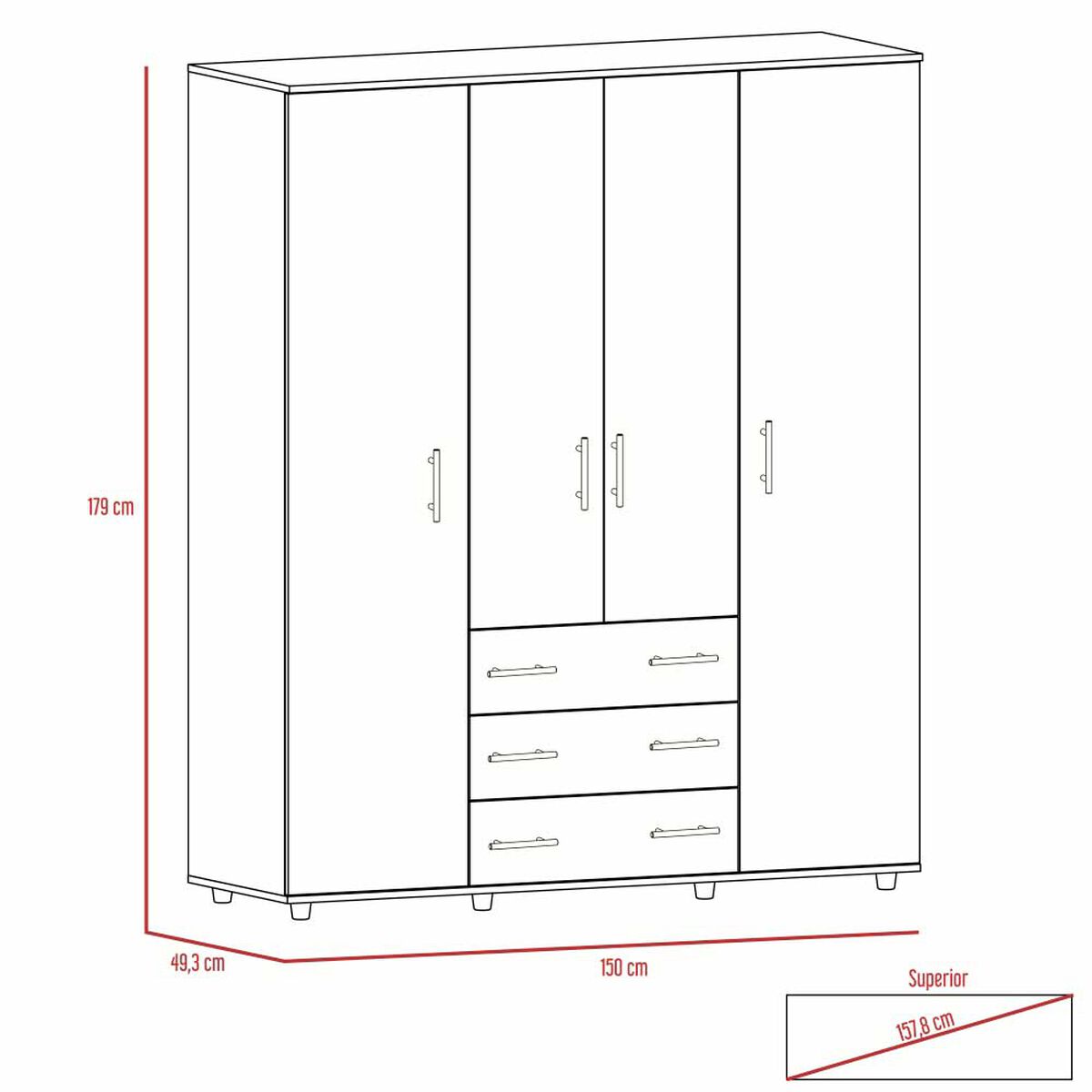 Closet Tuhome Fontan 3 Cajones 4 Puertas Duna-Blanco