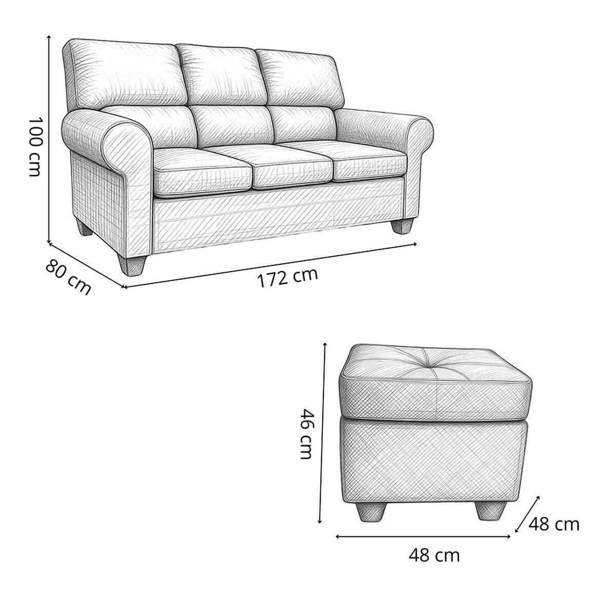 Sof&aacute; Muebles MPR Boston 3 Cuerpos + 2 Pouf Negro