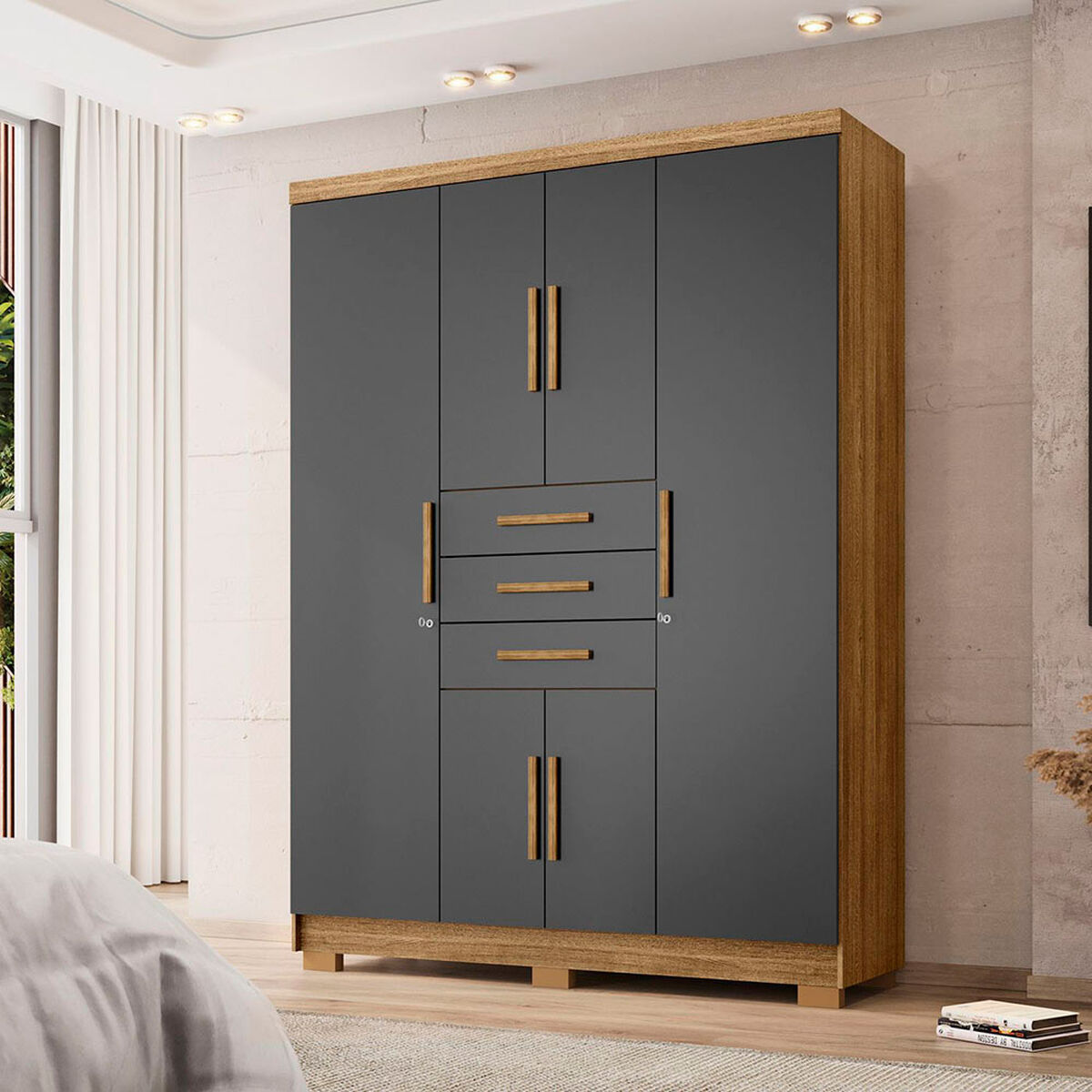 Closet Vekkahome Taurus 6 Puertas 3 Cajones Gris