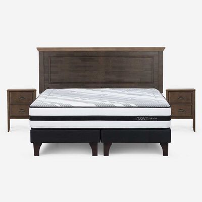 Cama Europea Rosen Base Dividida King Anna + Respaldo + 2 Veladores