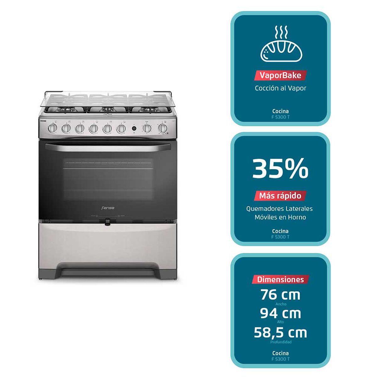 Cocina a Gas Fensa F 5300 T 6 Quemadores