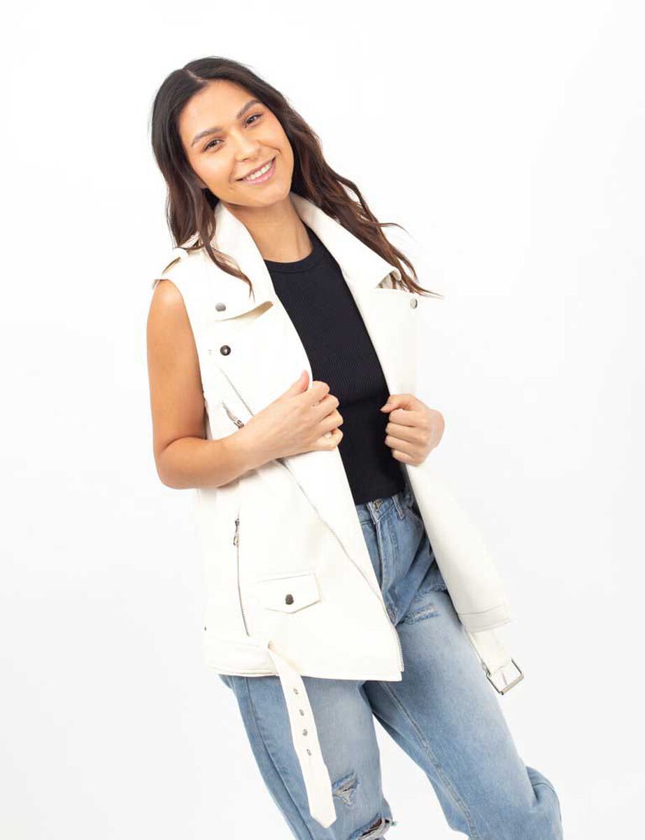 Chaqueta Biker Ecocuero Oversized Sin Mangas Mujer Icono