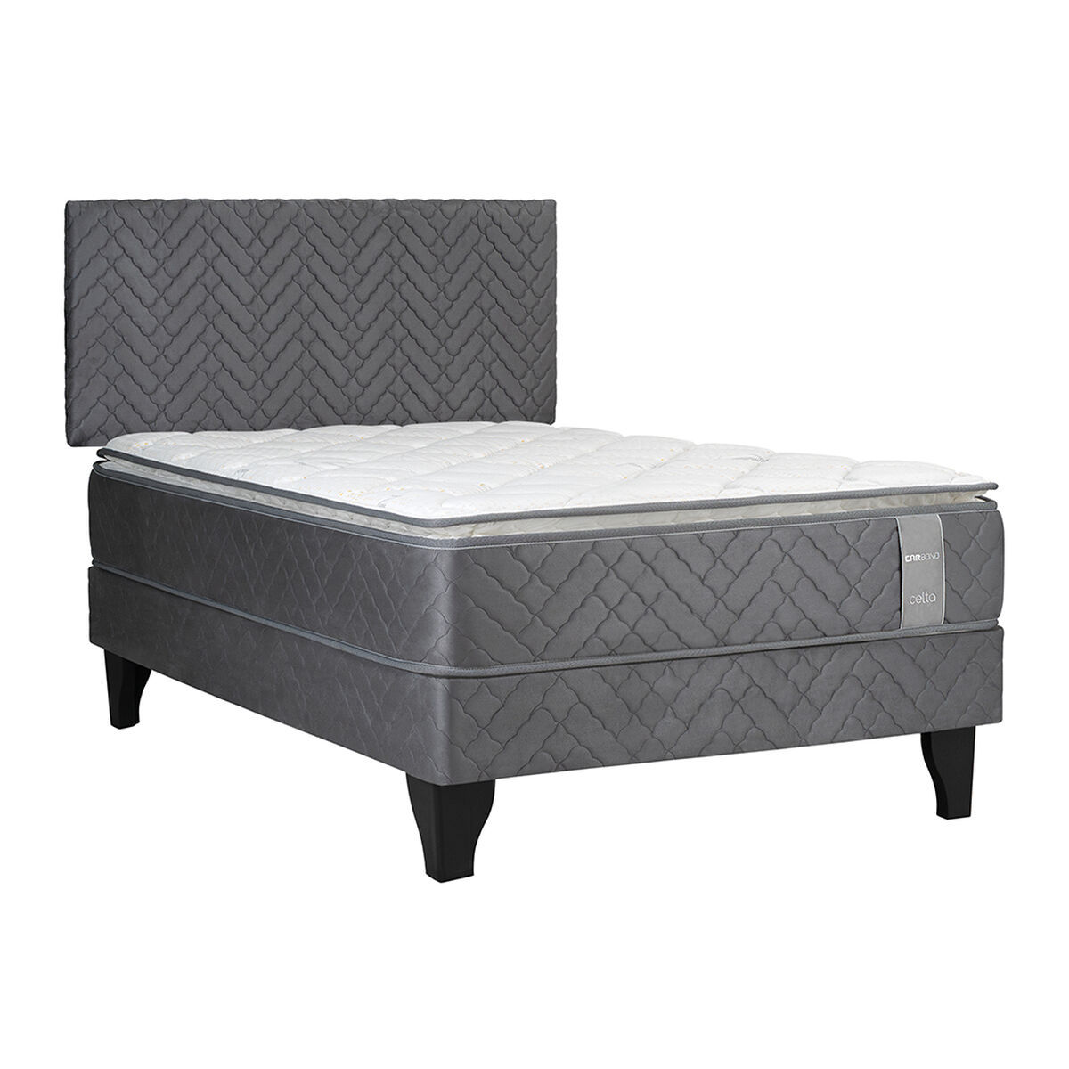 Cama Europea Celta 1,5 Plazas Carbono + Respaldo Acolchado