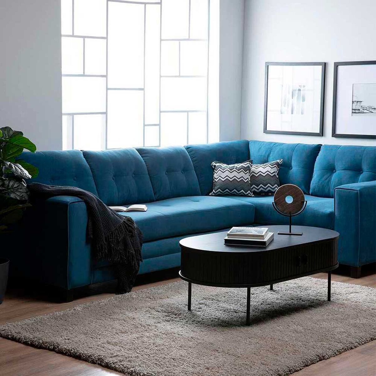 Sof&aacute; Seccional Derecho Living Factory Dubai 5 Cuerpos Azul Piedra