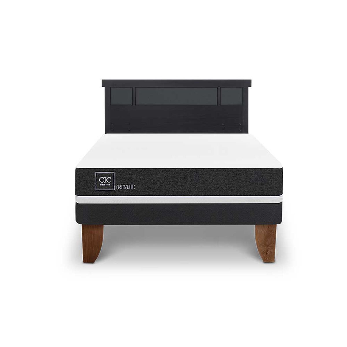 Cama Europea CIC 2 Plazas Ortopedic + Respaldo Dublin Negro