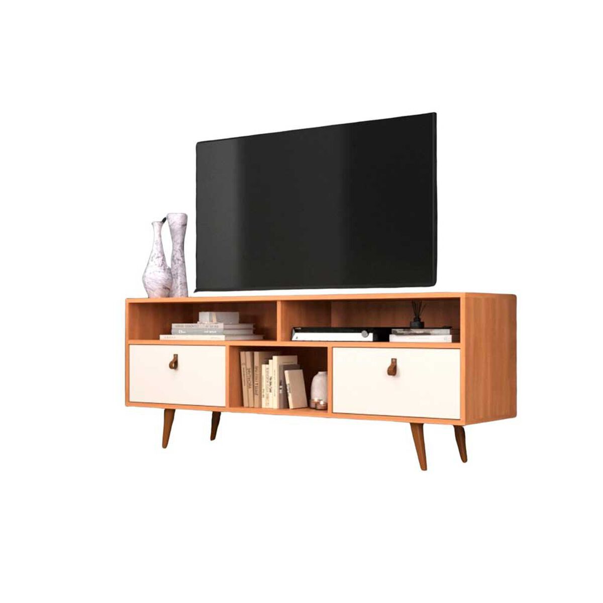 Rack Almore Alemania Freijo Off White y Negro Hasta 55" + Juego de Living 3-1-1