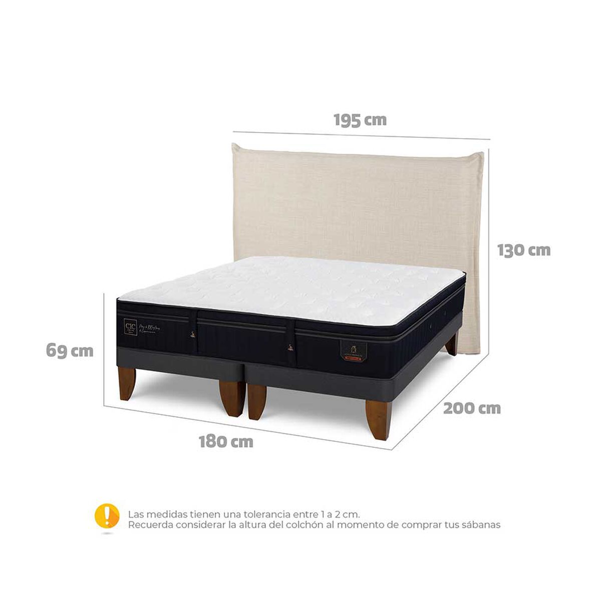 Cama Europea CIC Base Dividida King Súper Permium + Respaldo Tiber