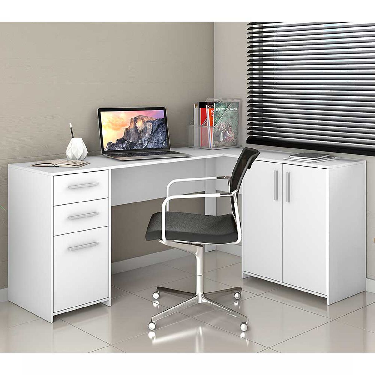 Escritorio Home Mobili Kia 2 Cajones 3 Puertas Blanco
