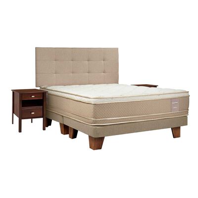 Cama Europea Celta Base Dividida King Cotton Organic + Respaldo + 2 Veladores