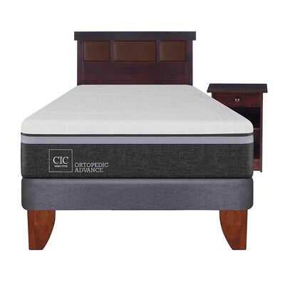 Cama Europea CIC 1,5 Plazas Ortopedic Advance + Respaldo + Velador Dublin Chocolate