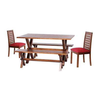 Juego de Comedor Latam Home Sevilla Tenerife 2 Sillas + 2 Bancas Cuero Kentucky Rojo