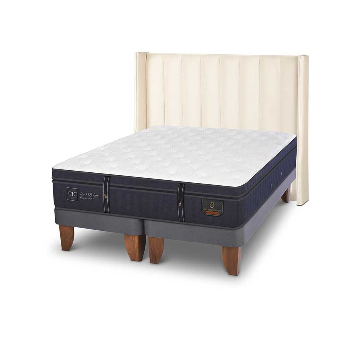 Cama Europea CIC Base Dividida 2 Plazas Grand Premium + Respaldo Panaro