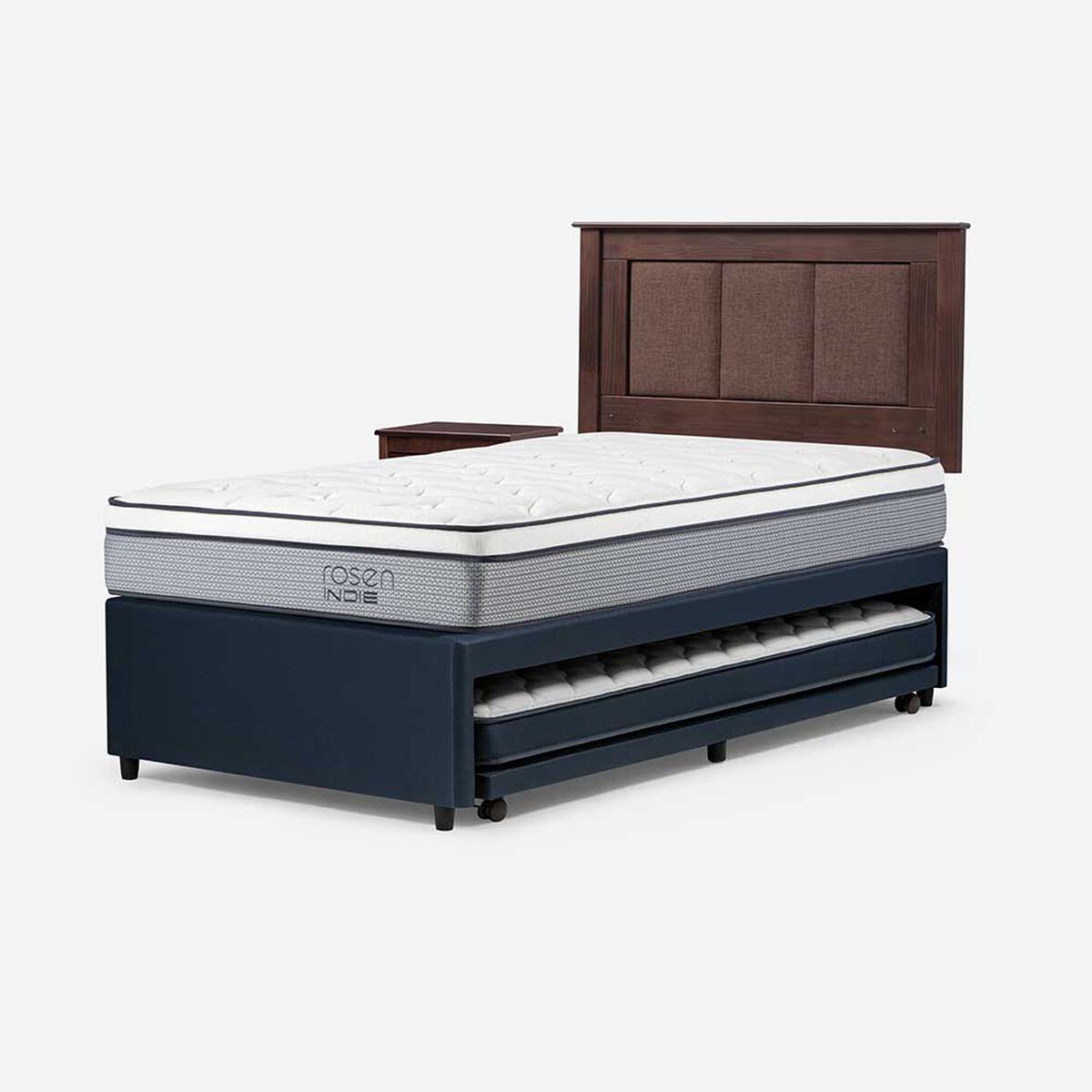 Cama Nido Rosen 1,5 Plazas Indie + Respaldo + Velador Rachel